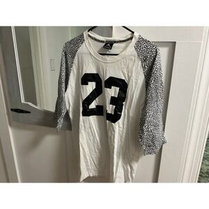 Jordan Brand Mens 23 Elephant Print Raglan 3/4 Sleeve T-Shirt White Black Large